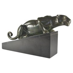 Rare Lucien Alliot art deco bronze panther on marble base