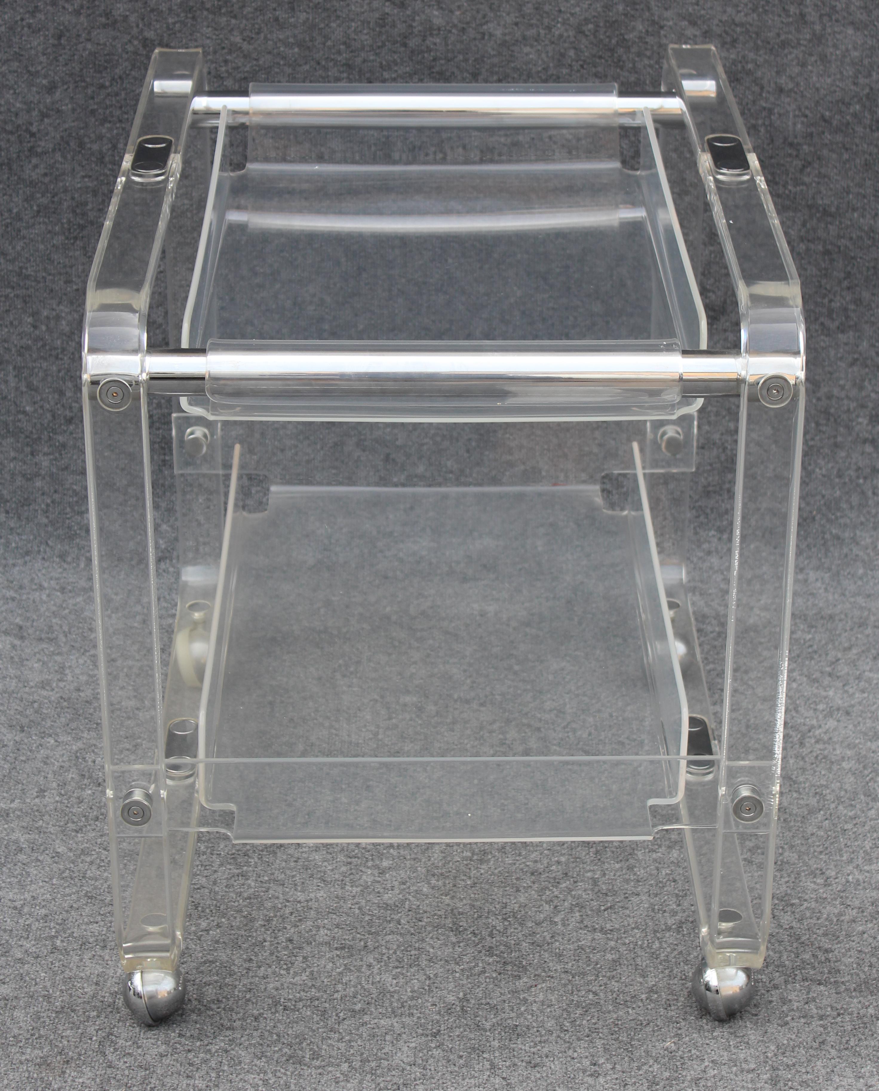 Late 20th Century Rare Lucite & Steel Two-Tier Bar Cart, Italian, circa 1980s For Sale