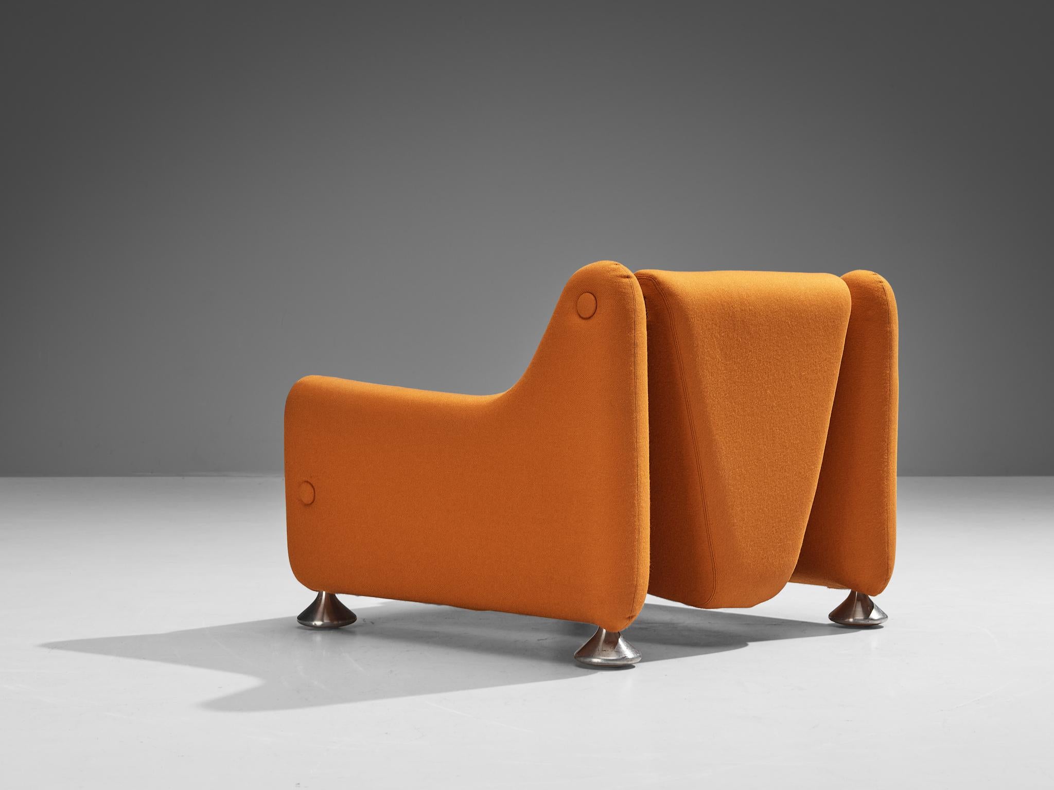 Metal Rare Luigi Colani for Fritz Hansen Lounge Chair in Orange Upholstery For Sale