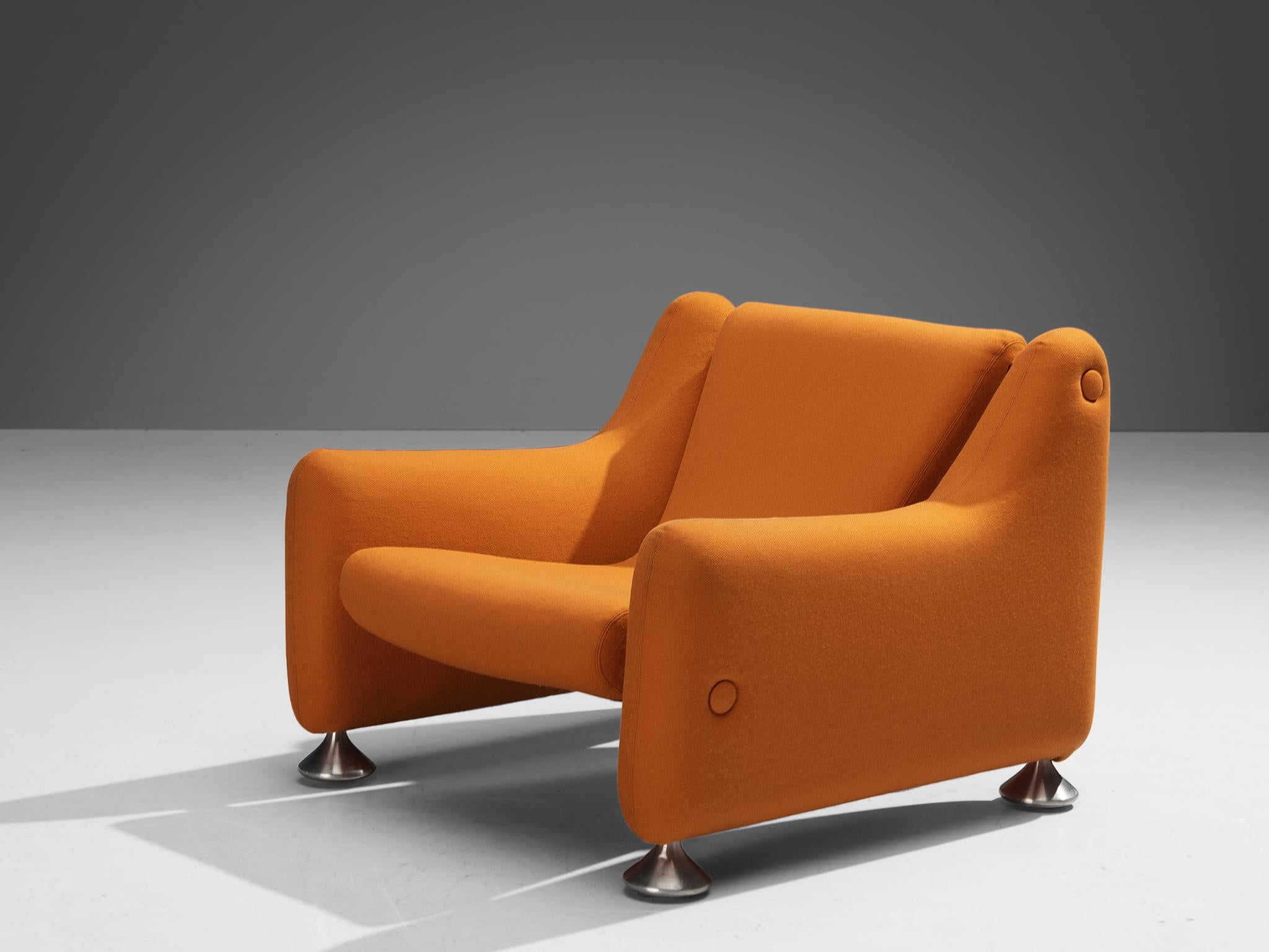 Rare Luigi Colani for Fritz Hansen Lounge Chair in Orange Upholstery For Sale 2