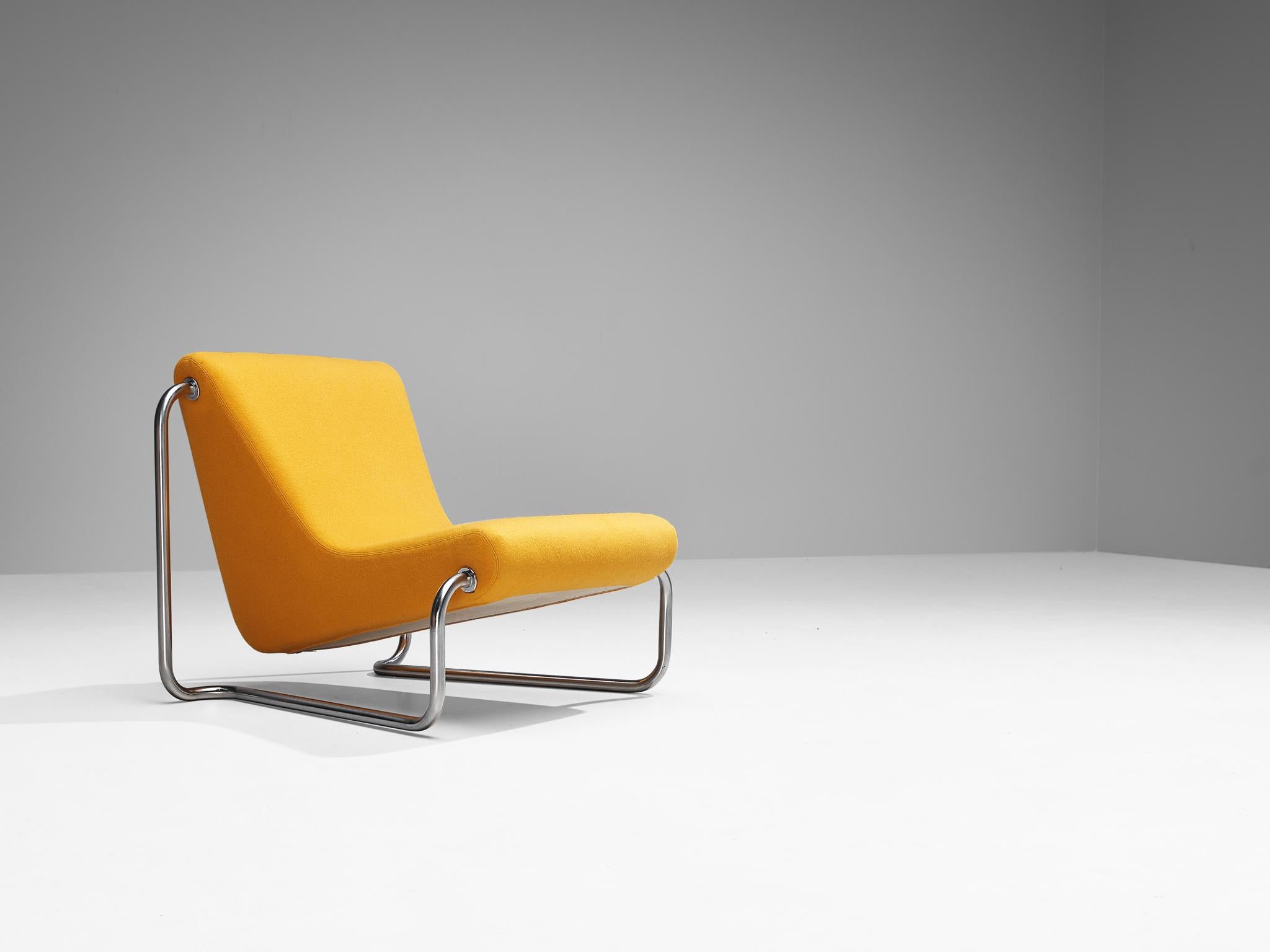 Luigi Colani for Fritz Hansen, easy chair, chrome-plated steel, orange fabric, Denmark, 1970s

The German industrial designer Luigi Colani was renowned for incorporating organic shapes inspired by nature into cutting-edge creations such as