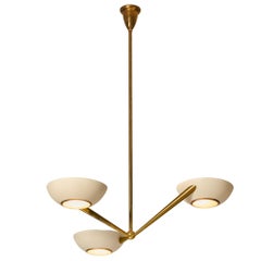 Retro Rare Lumen Mid-Century Modern Italian Chandelier in Brass with Off-White Shades