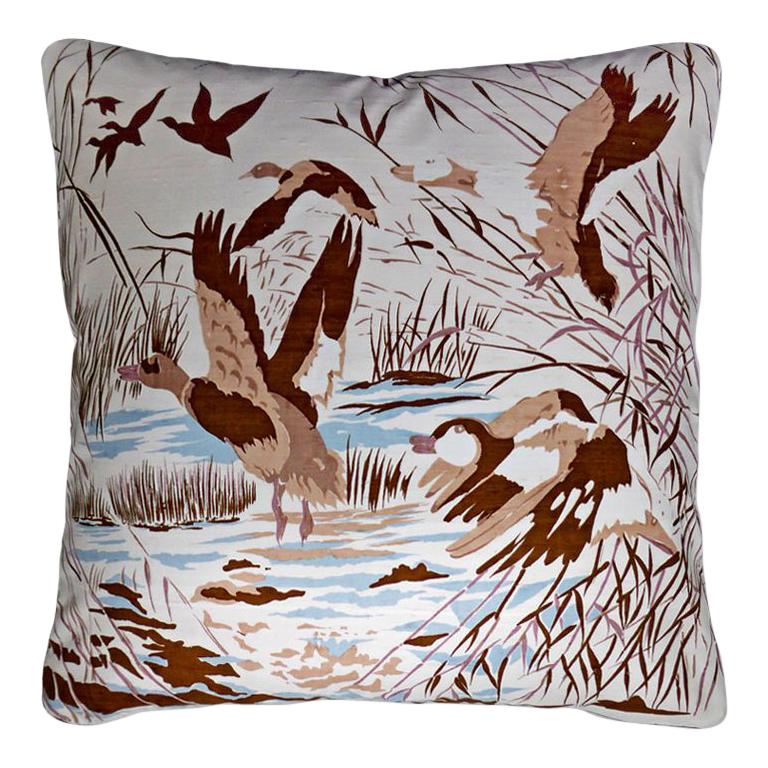 Rare Luxury Silk Vintage Cushion "Fowl in Flight" Bespoke pillow Made in London