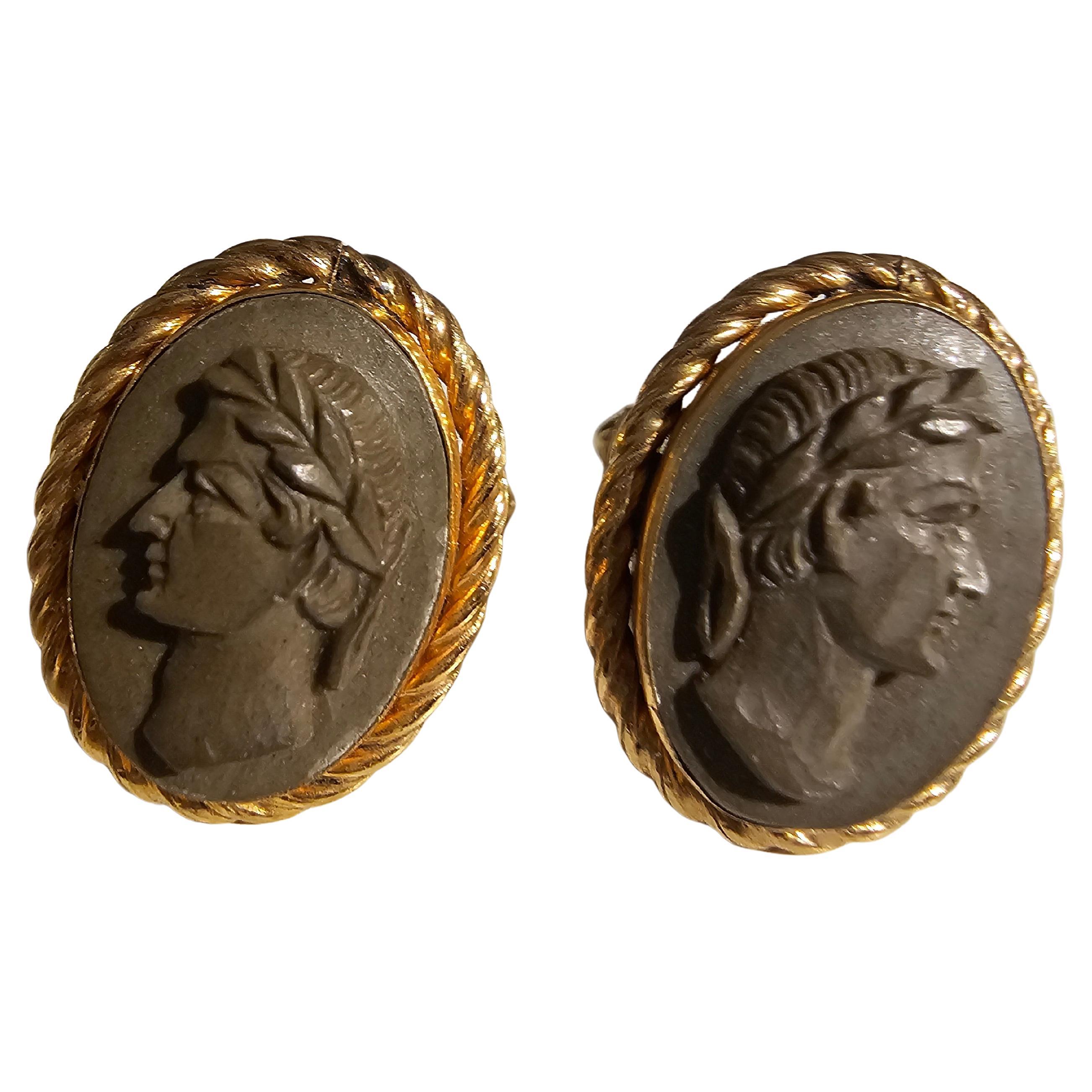 Rare Luxury Vintage Ralph Destino Basalt 12K Gold Cufflinks For Sale