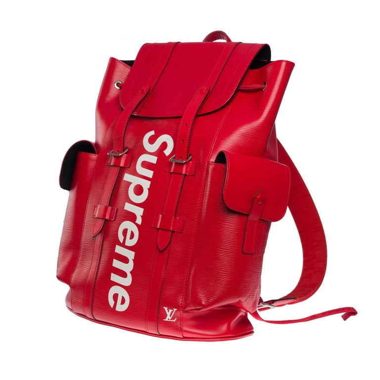Rare LV X Supreme Christopher limited edition backpack in Red epi leather,  SHW For Sale at 1stDibs