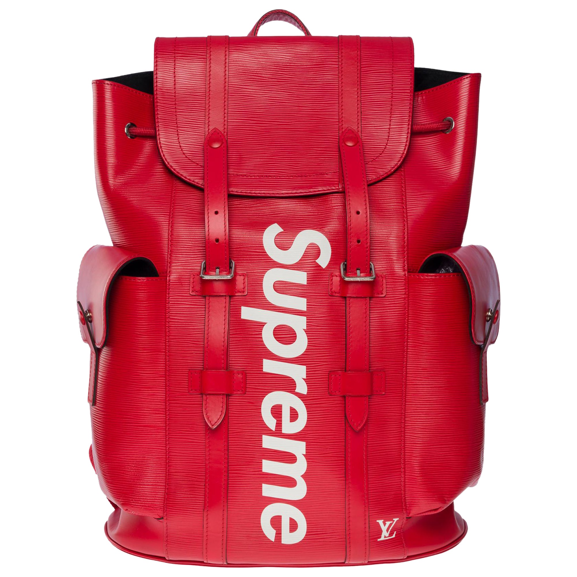 Raro zaino LV X Supreme Christopher in edizione limitata in pelle epi rossa, SHW