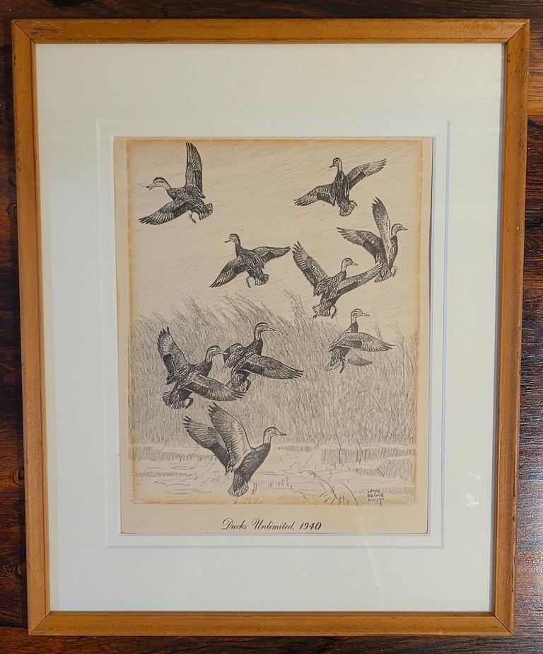 American Rare Lynn Bogue Hunt Engraving of Ducks Unlimited, 1940 For Sale