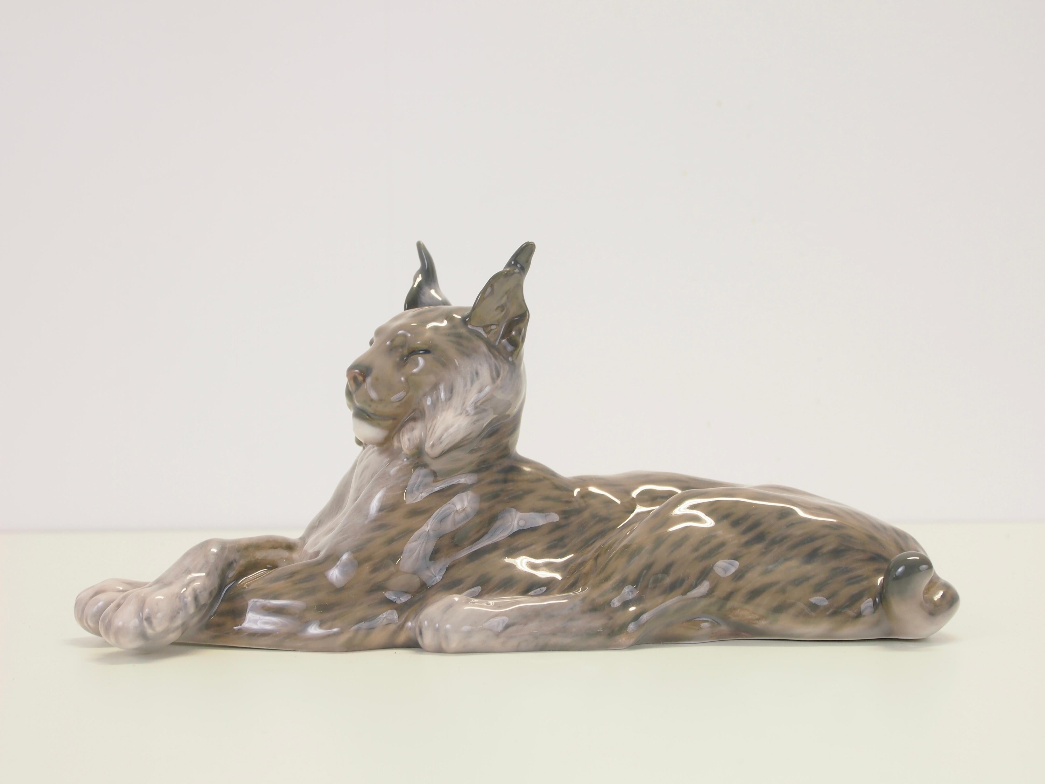 Mid-Century Modern Rare Lynx Early 19th Porcelain Figurine by Peter Herold for Royal Copenhagen