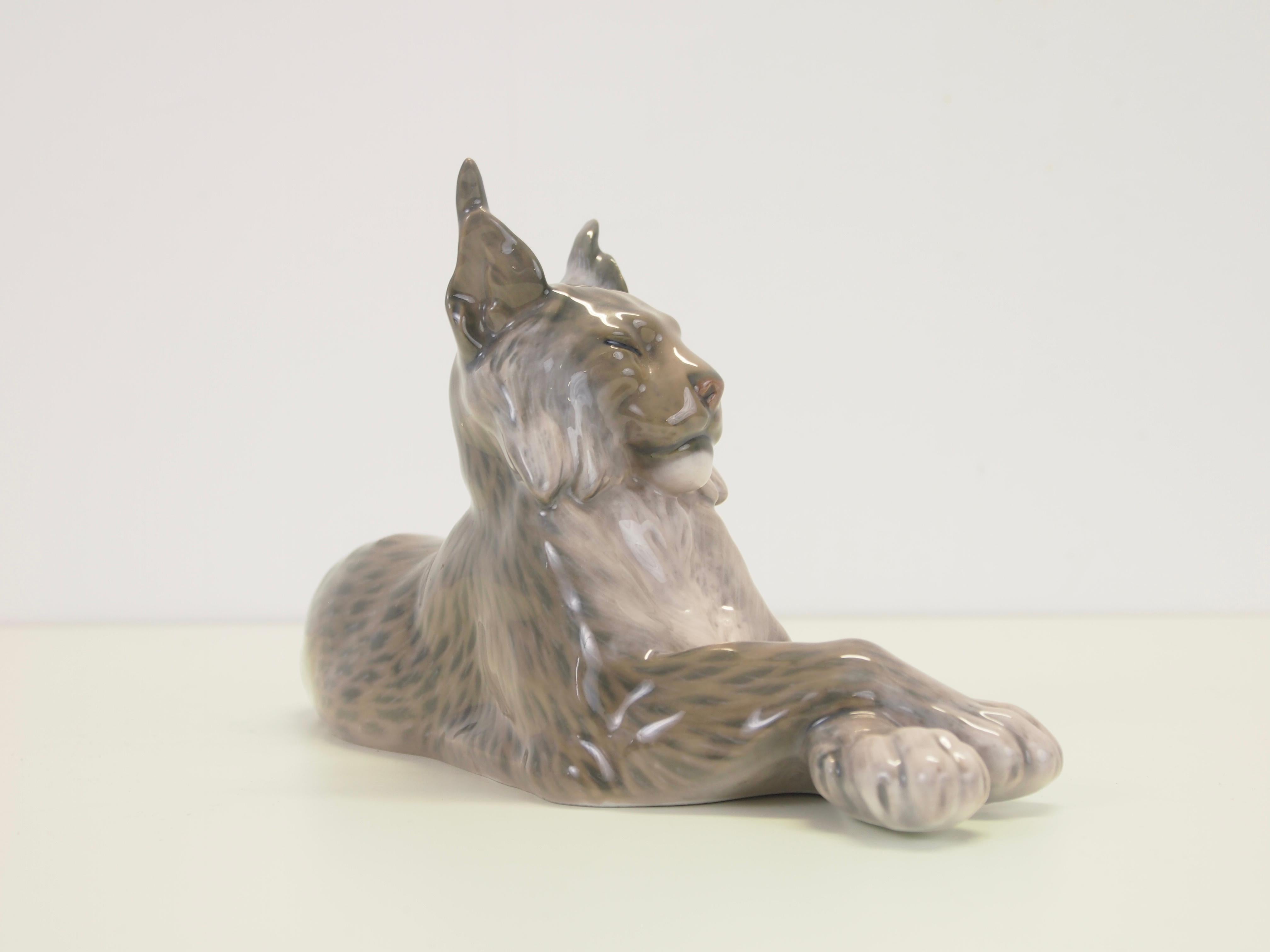 Danish Rare Lynx Early 19th Porcelain Figurine by Peter Herold for Royal Copenhagen