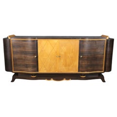 Antique Rare Macassar Ebony and Satinwood French Art Deco Sideboard in The manner Leleu