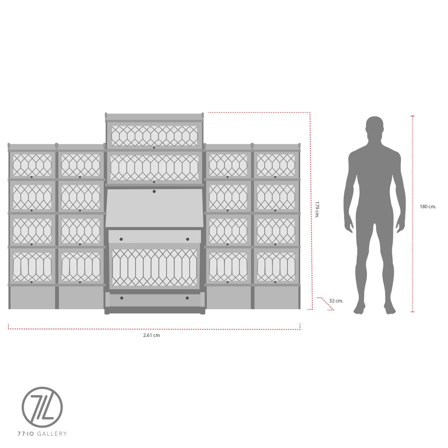 Rara libreria componibile Macey in Tiger Oak con ante in vetro piombato. in vendita 6
