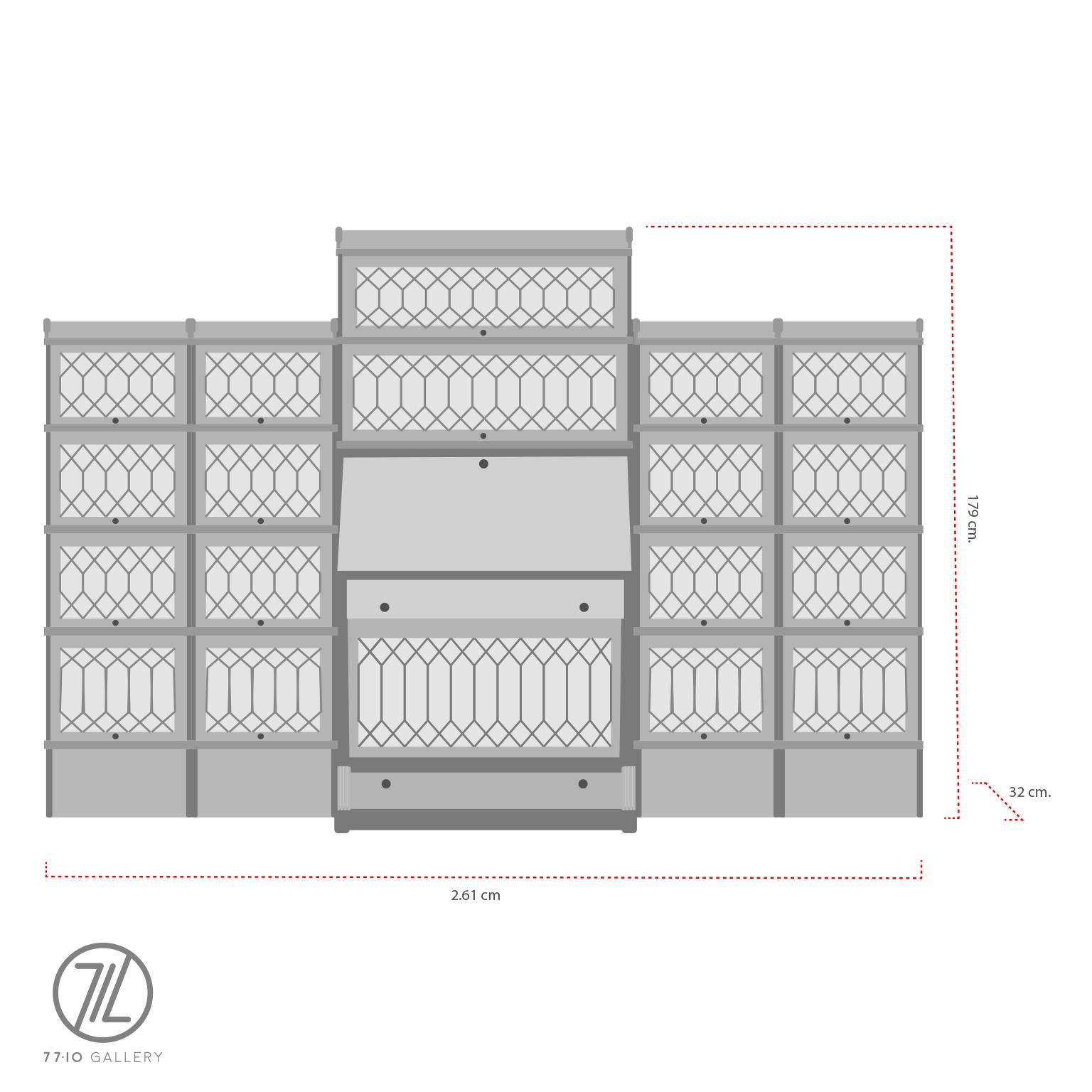 Rara libreria componibile Macey in Tiger Oak con ante in vetro piombato. in vendita 7
