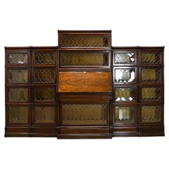 Rare Macey Sectional Bookcase made in Tiger Oak w/ Leaded Glass Doors.