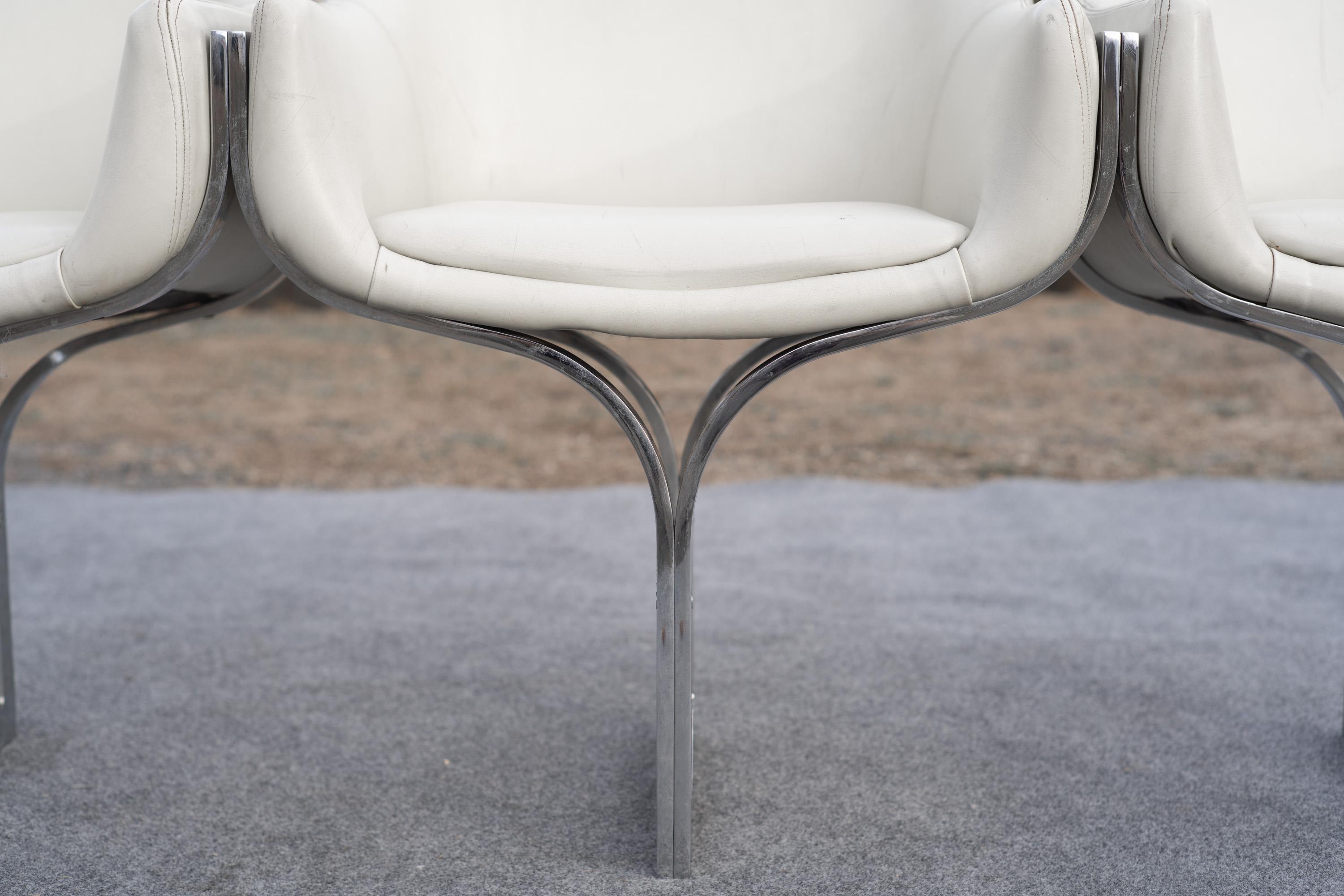 Rare Madison Furniture Three Seat Chromed Steel & White Leather Bench or Sofa For Sale 4