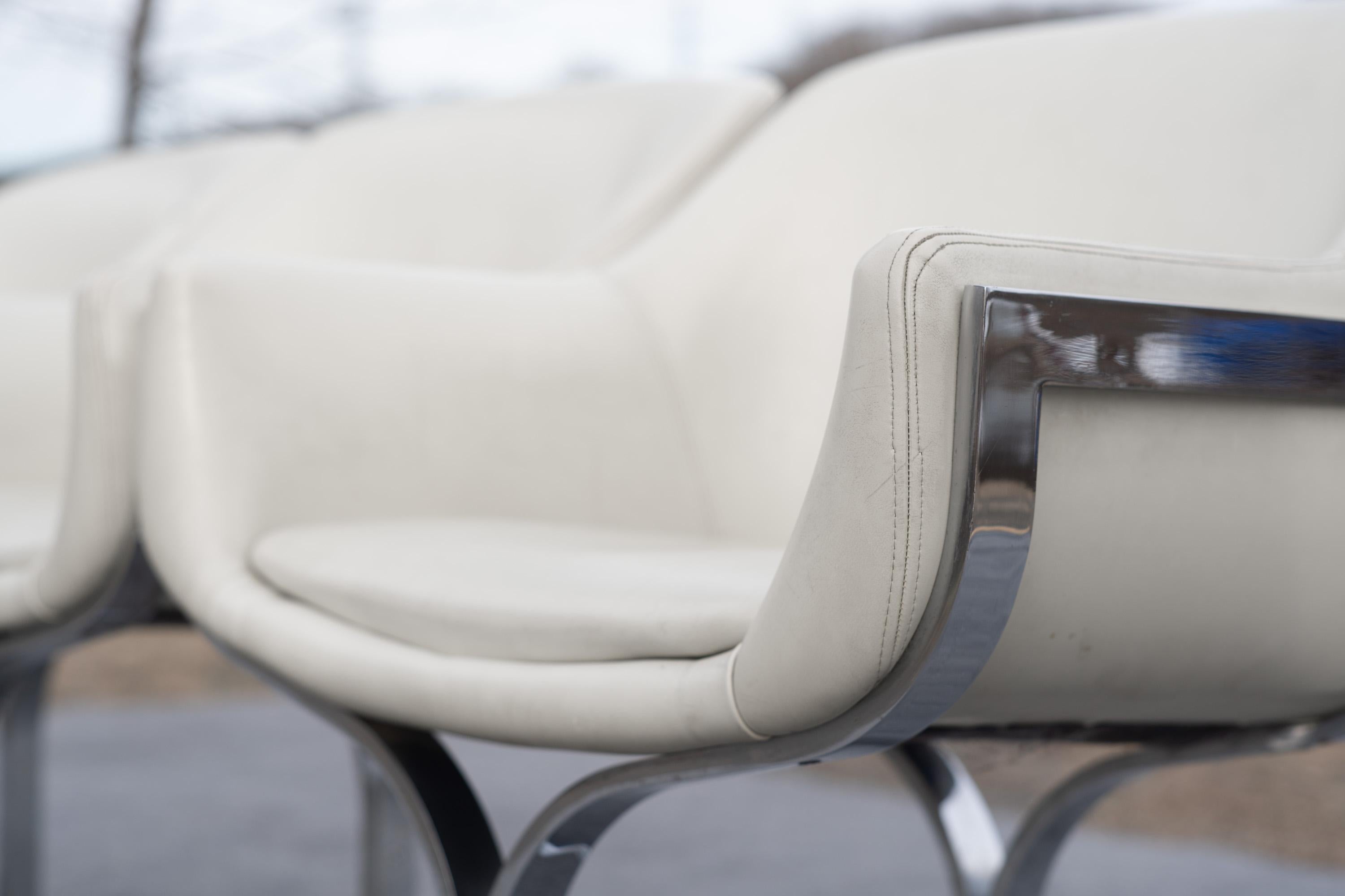 Rare Madison Furniture Three Seat Chromed Steel & White Leather Bench or Sofa For Sale 5