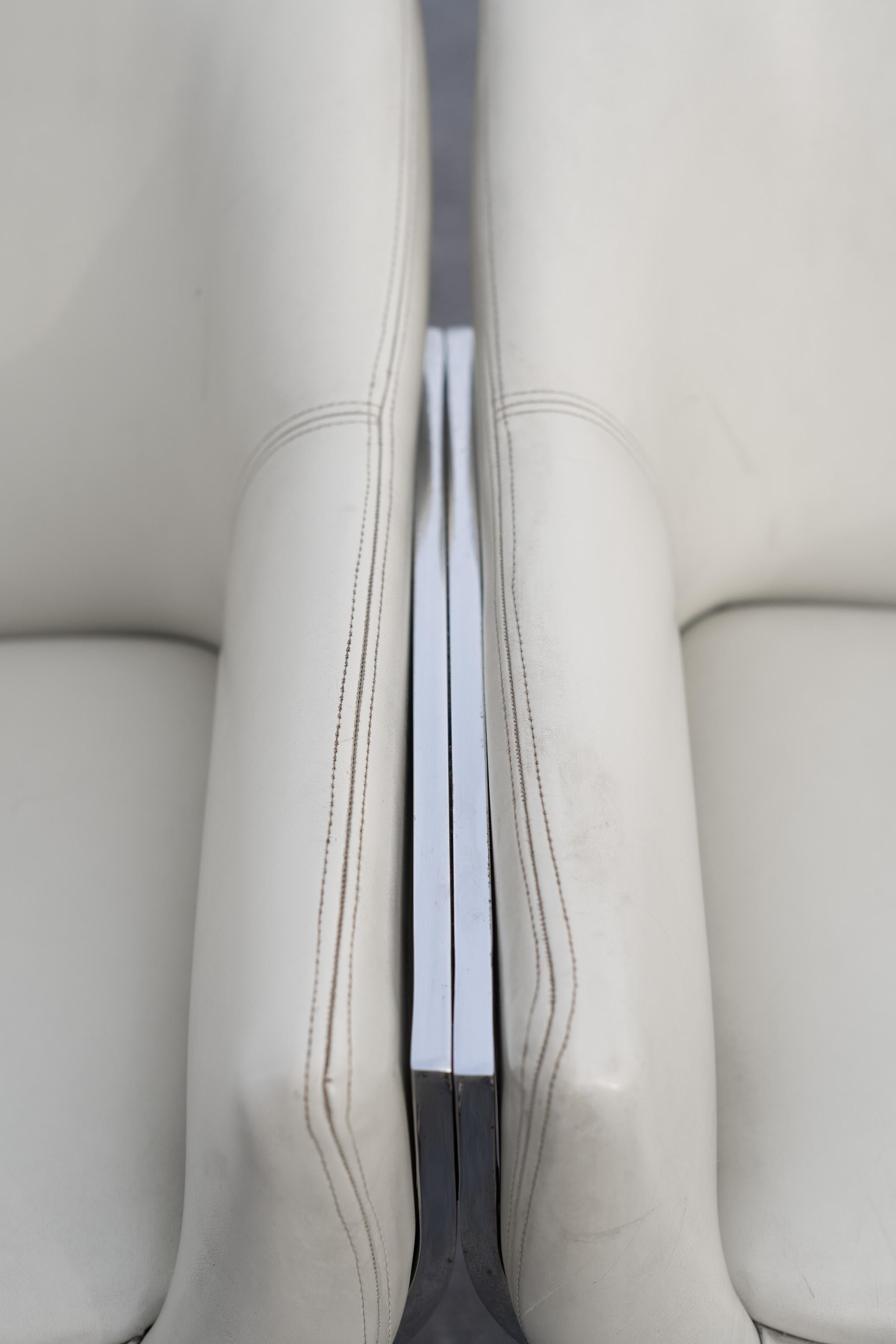 Rare Madison Furniture Three Seat Chromed Steel & White Leather Bench or Sofa For Sale 8