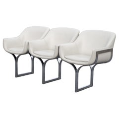 Rare Madison Furniture Three Seat Chromed Steel & White Leather Bench or Sofa