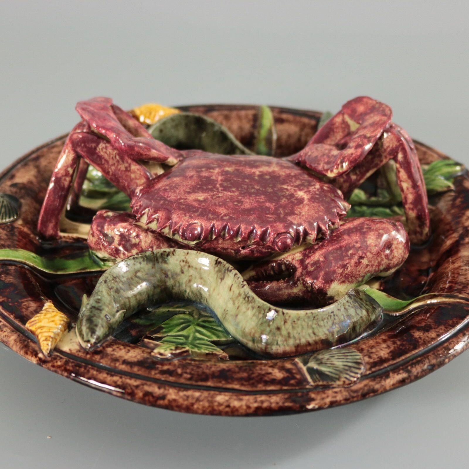 Portuguese Rare Mafra Palissy Majolica Crab Plate For Sale