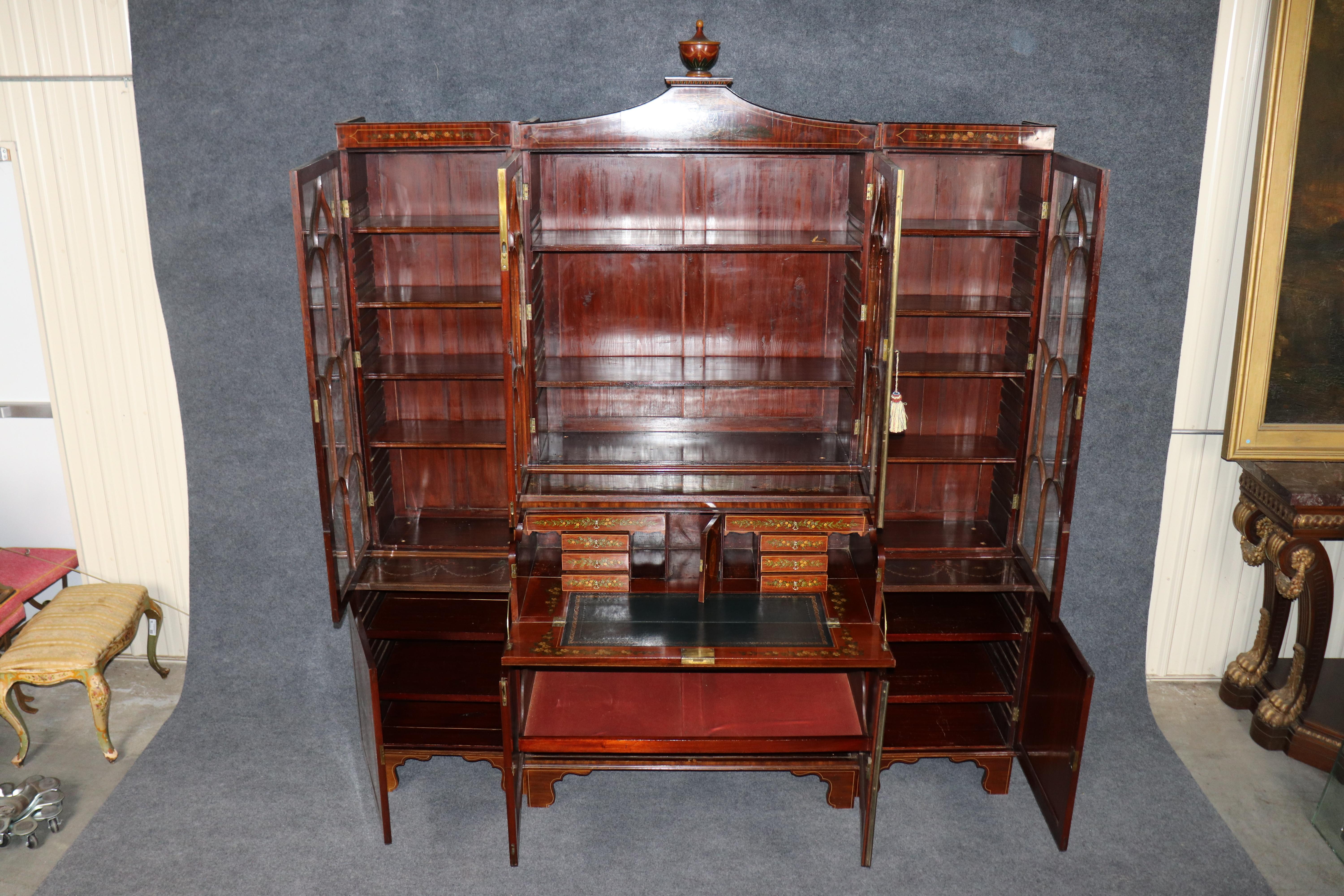 19th Century Monumental Adams-Style Paint-Decorated Mahogany Breakfront Bookcase – By Edwards & Roberts, London

This extraordinary 19th-century Adams-style monumental breakfront bookcase by the prestigious London firm Edwards & Roberts represents