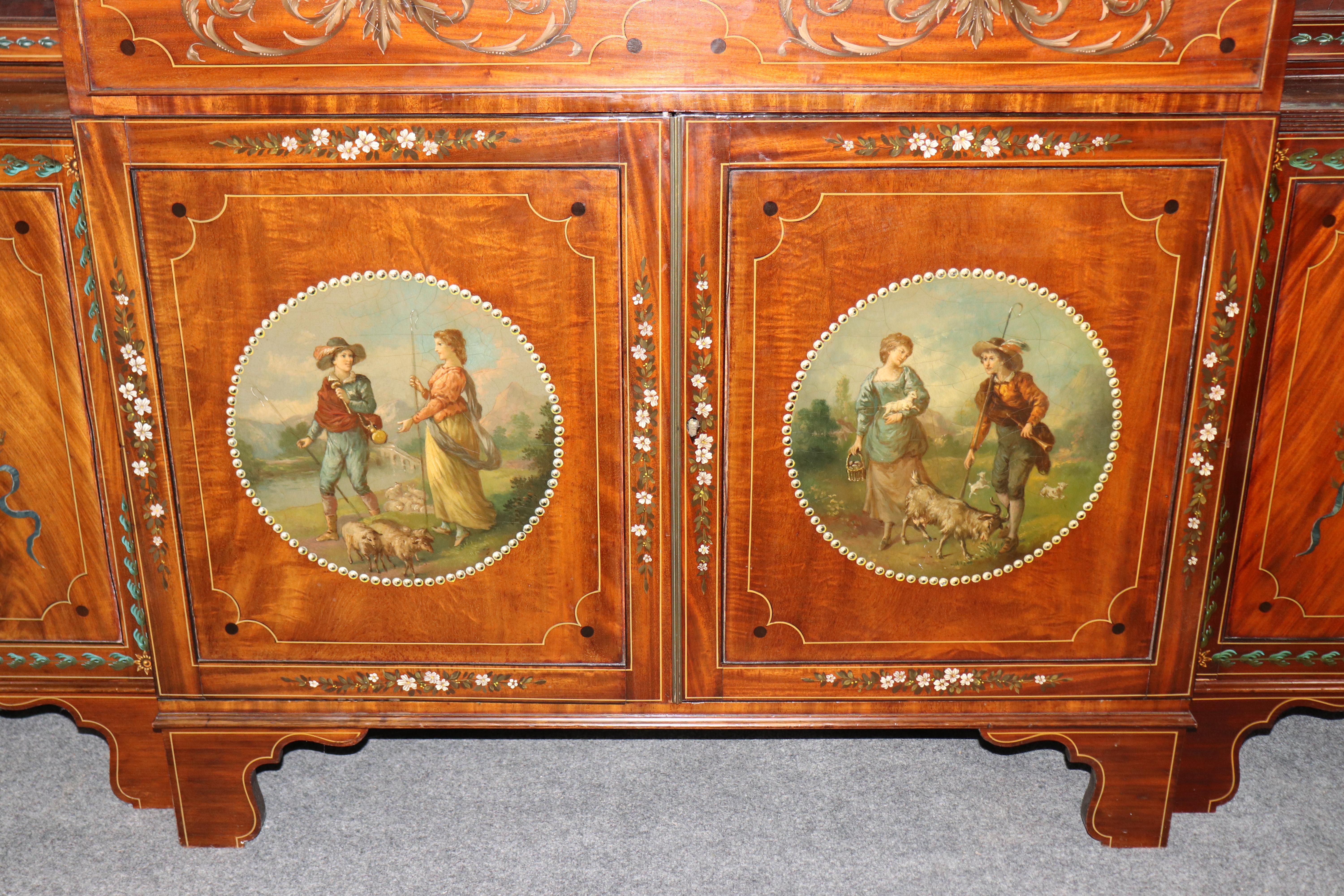 Stile Adam Rare Mahogany Adams Paint Decorated Edwards and Roberts Monumental Breakfront in vendita