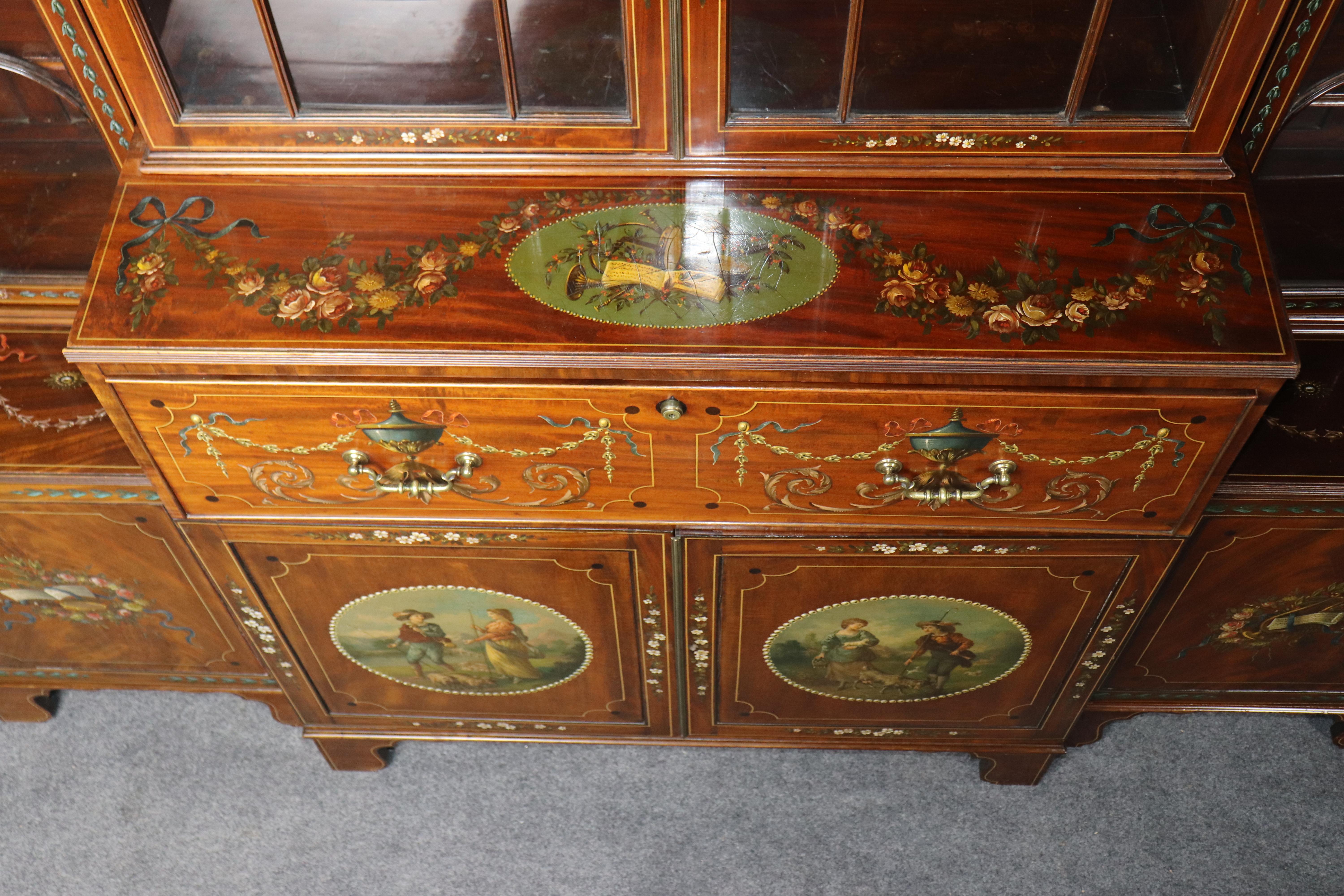 Rare Mahogany Adams Paint Decorated Edwards and Roberts Monumental Breakfront in vendita 1