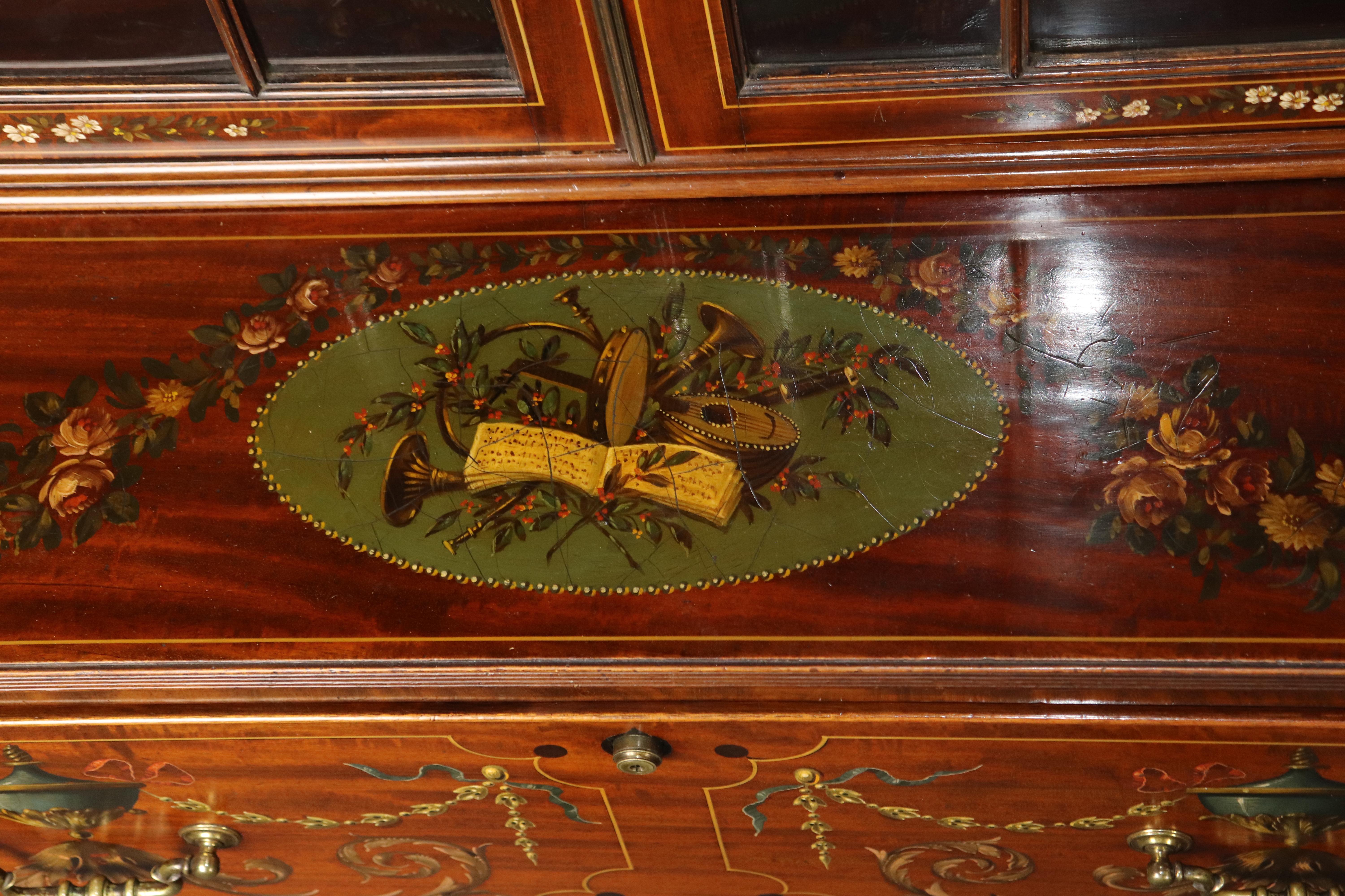 Rare Mahogany Adams Paint Decorated Edwards and Roberts Monumental Breakfront in vendita 2