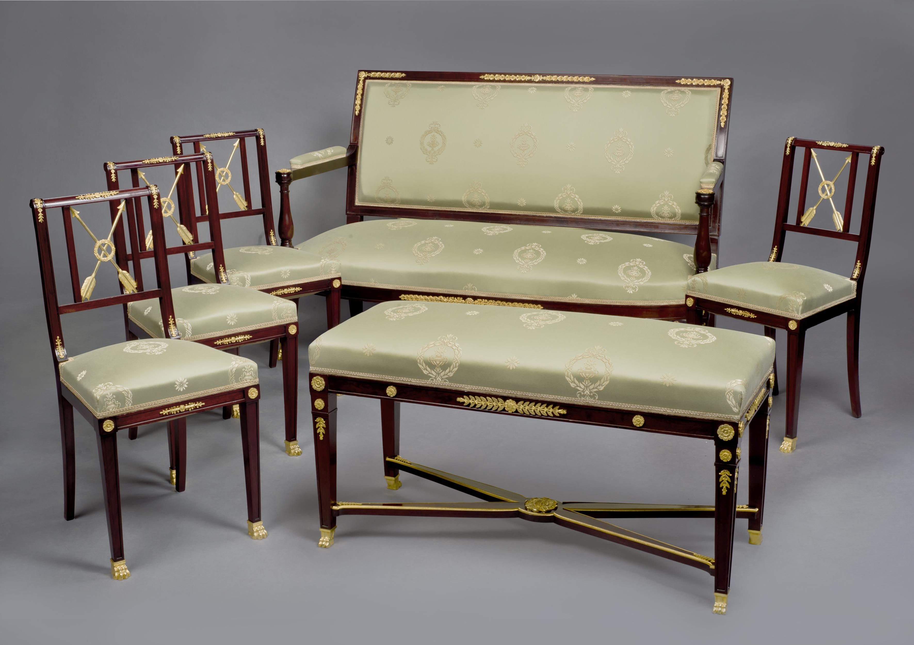 French Rare Mahogany Empire Revival Salon Suite by François Linke, circa 1910