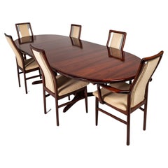 Vintage Rare Mahogany Extension Dining Table & Set of Six (6) Chairs Set by Schou