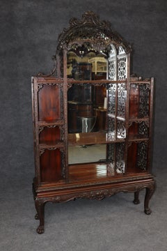 Rare Mahogany Reticulated Carved Chinese Chippendale Etagere China Vitrine