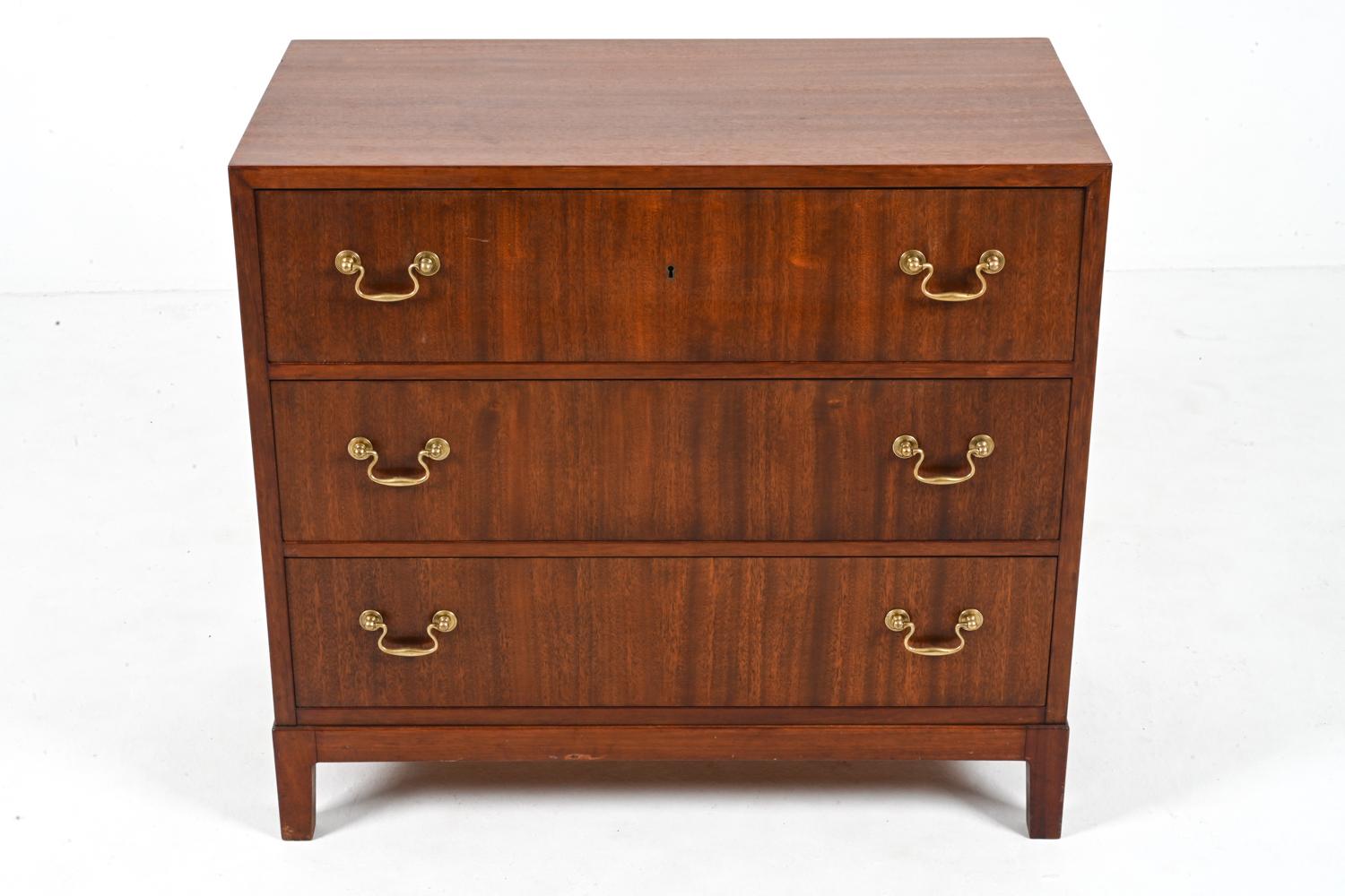 Mid-Century Modern Rare Mahogany Three-Drawer Chest by Ole Wanscher for A. J. Iversen, c. 1940's For Sale