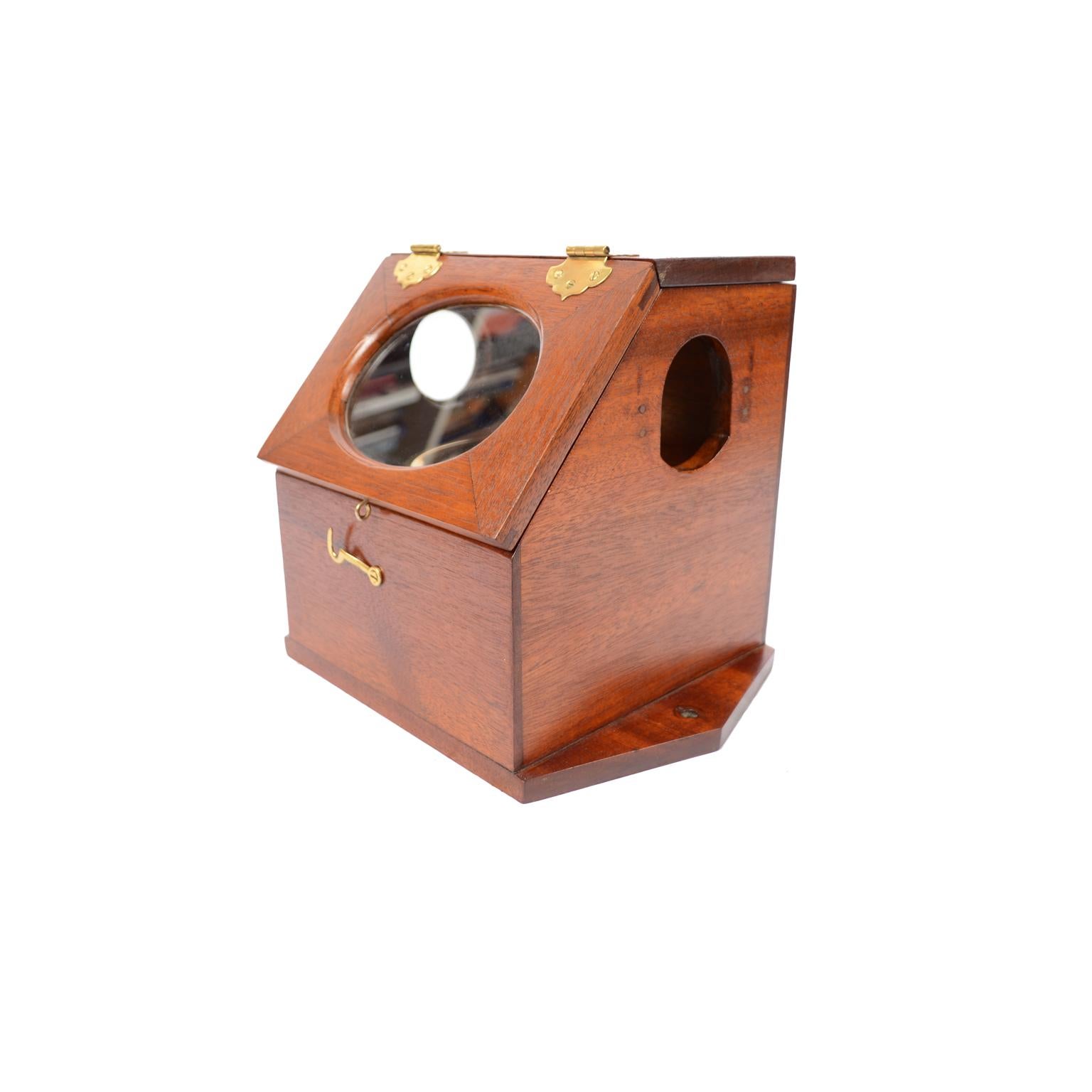 Brass American Mahogany Wood Binnacle Compass, circa 1896 For Sale