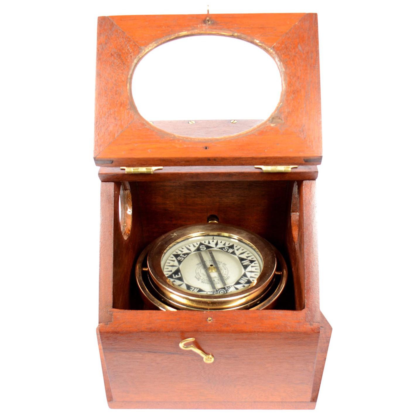 American Mahogany Wood Binnacle Compass, circa 1896 For Sale
