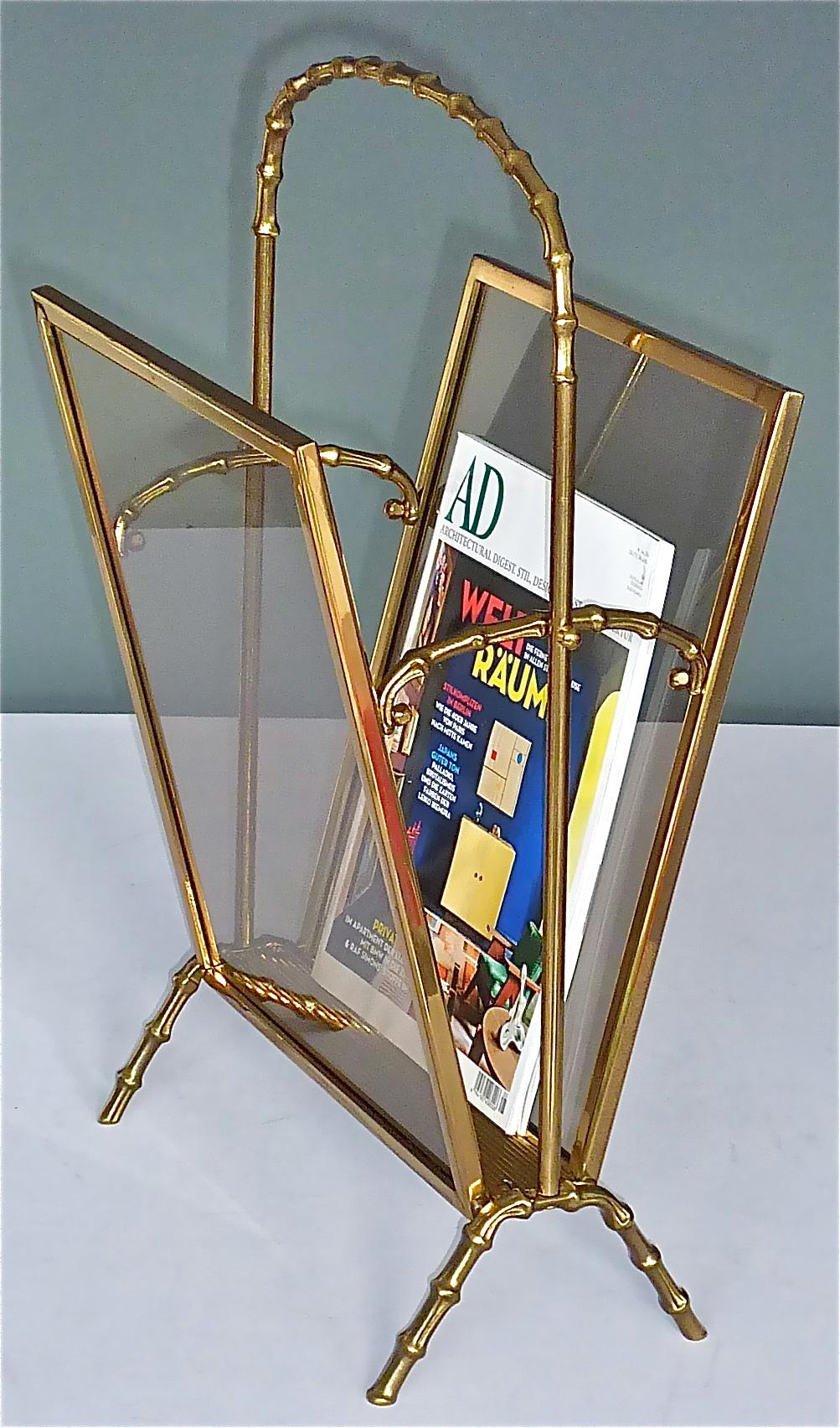 Seltener Maison Bagues-Zeitschriftenständer aus Messingglas aus Kunstbambus, 1950er Jahre Jansen im Angebot 6