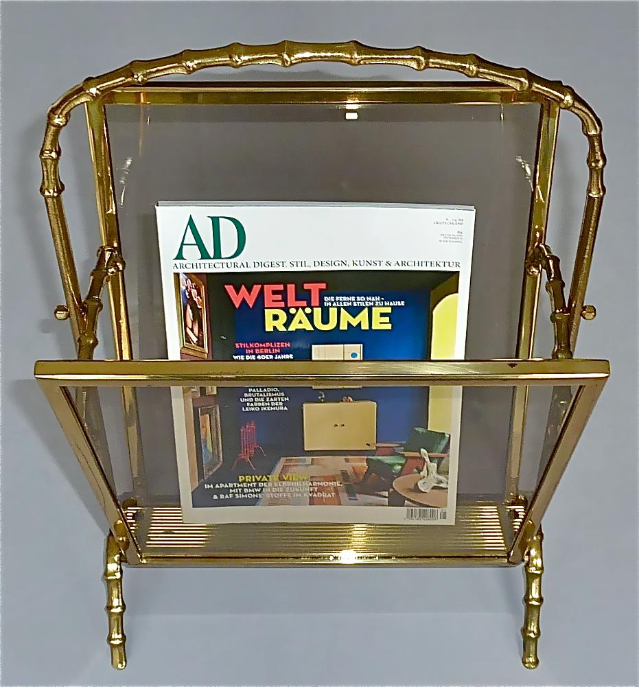 Seltener Maison Bagues-Zeitschriftenständer aus Messingglas aus Kunstbambus, 1950er Jahre Jansen (Moderne der Mitte des Jahrhunderts) im Angebot
