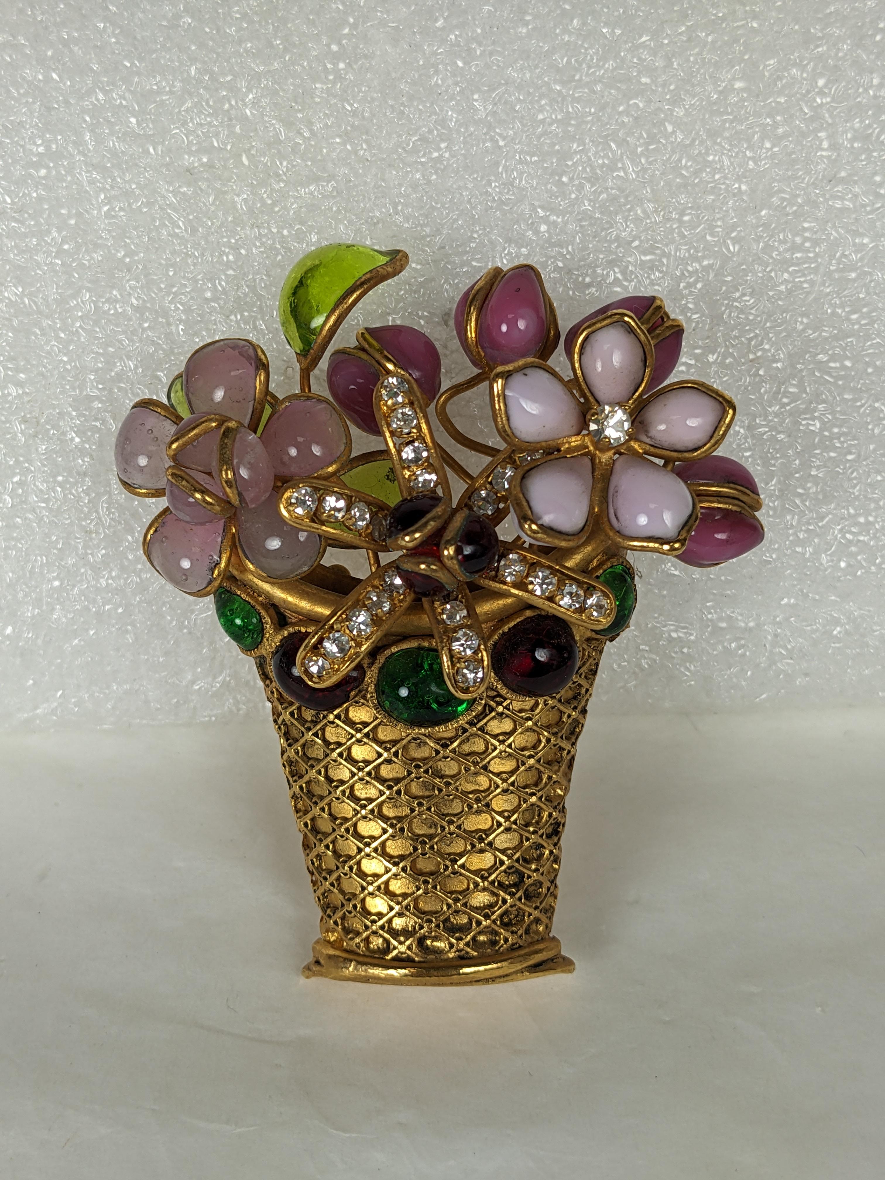 Artisan Rare Maison Gripoix Flower Basket Brooch For Sale
