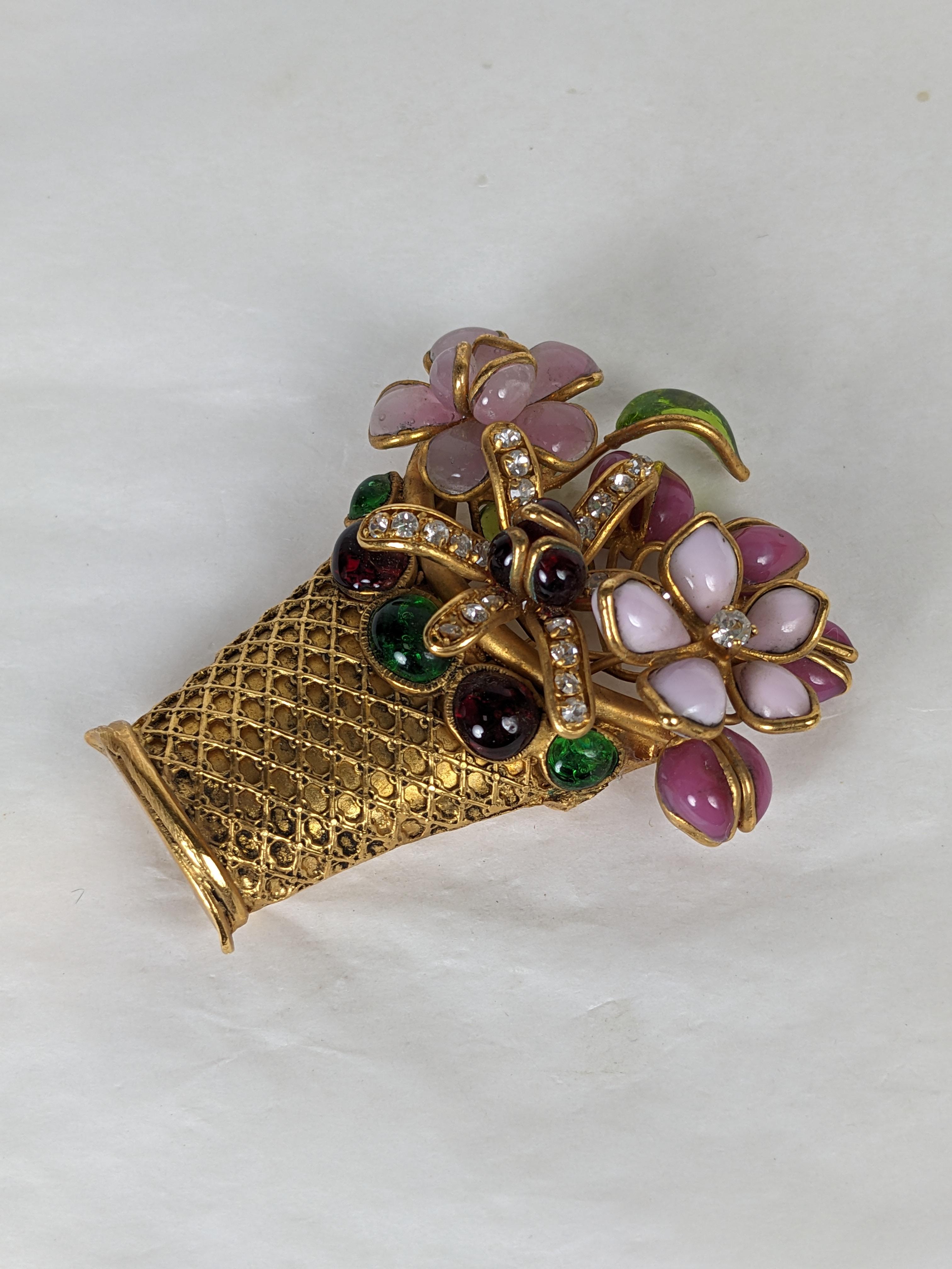 Rare Maison Gripoix Flower Basket Brooch In Good Condition For Sale In New York, NY