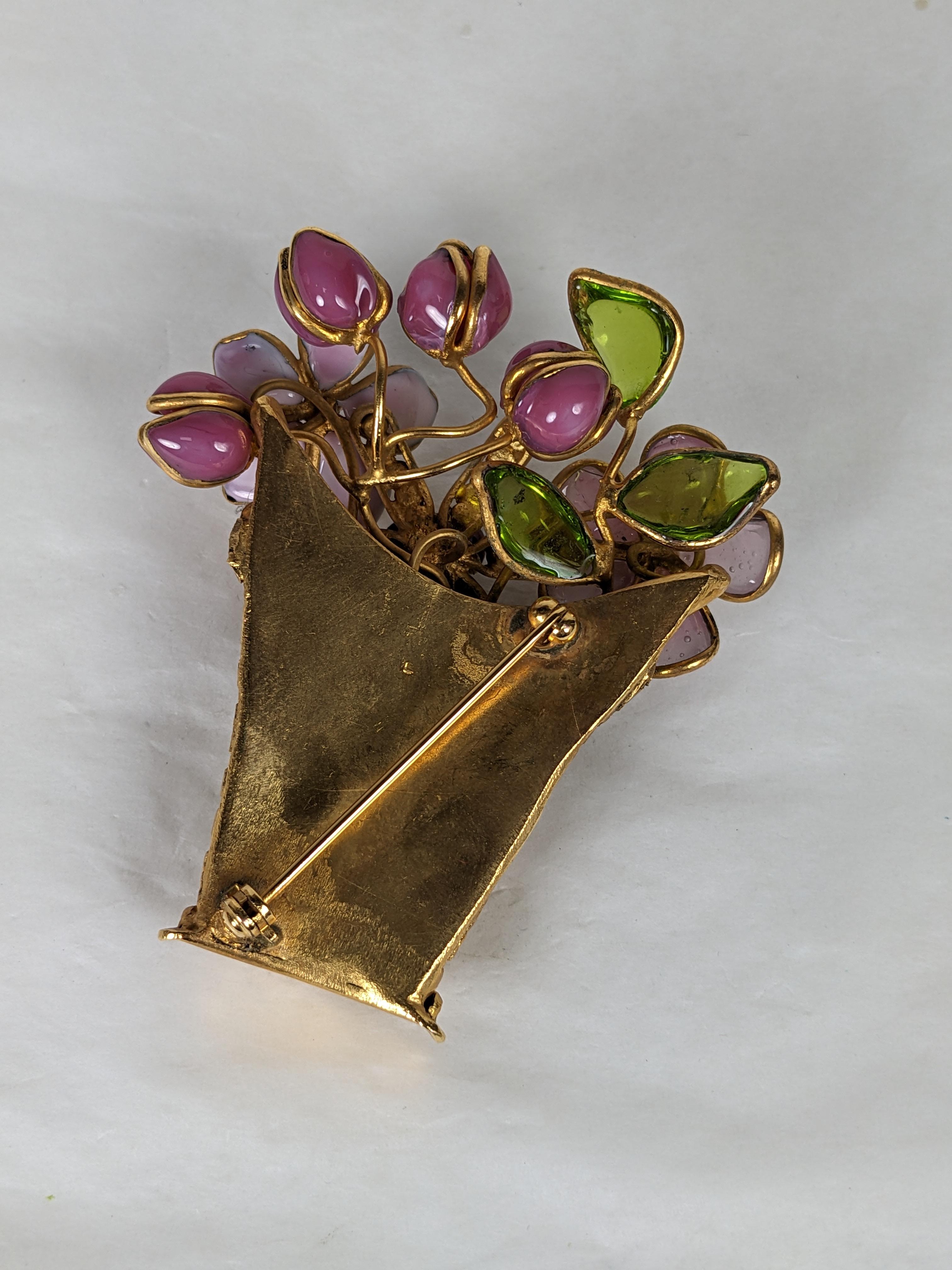 Rare Maison Gripoix Flower Basket Brooch For Sale 2