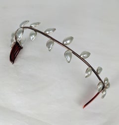Rare Maison Gripoix Poured Glass Pearl Nacre Leaf Head Band, Gripoix Archive