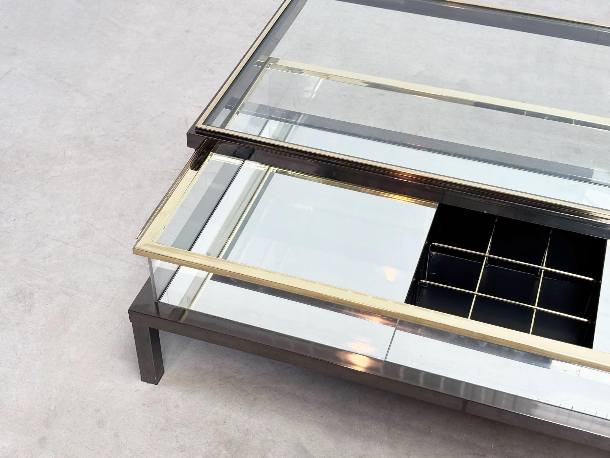 Late 20th Century Rare Maison Jansen (attr.) sliding coffee table with bottle holder For Sale