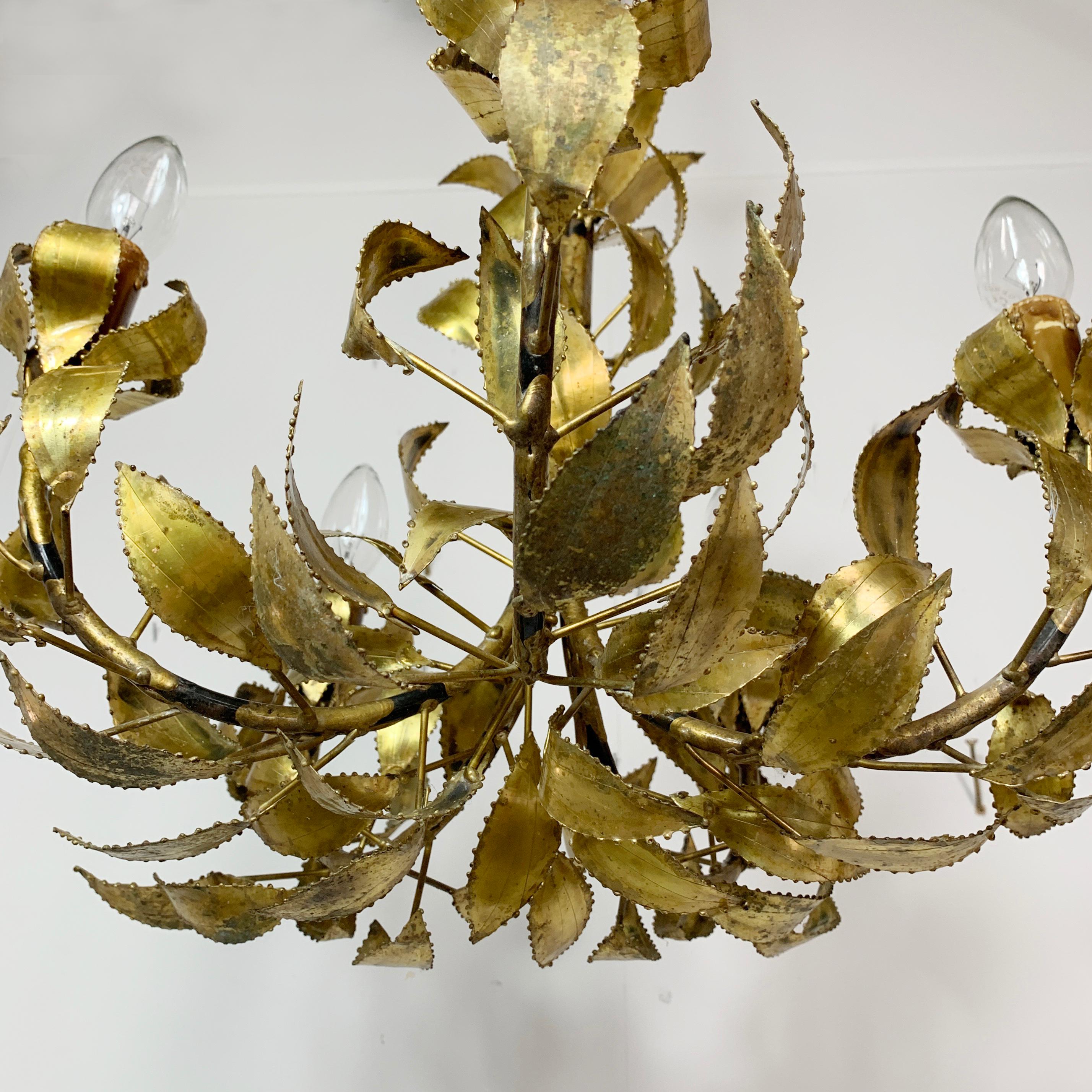 Gold Maison Jansen Brass Leaf Chandelier, circa 1960s For Sale 5