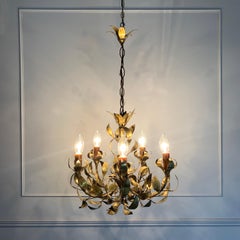 Gold Maison Jansen Brass Leaf Chandelier, circa 1960s