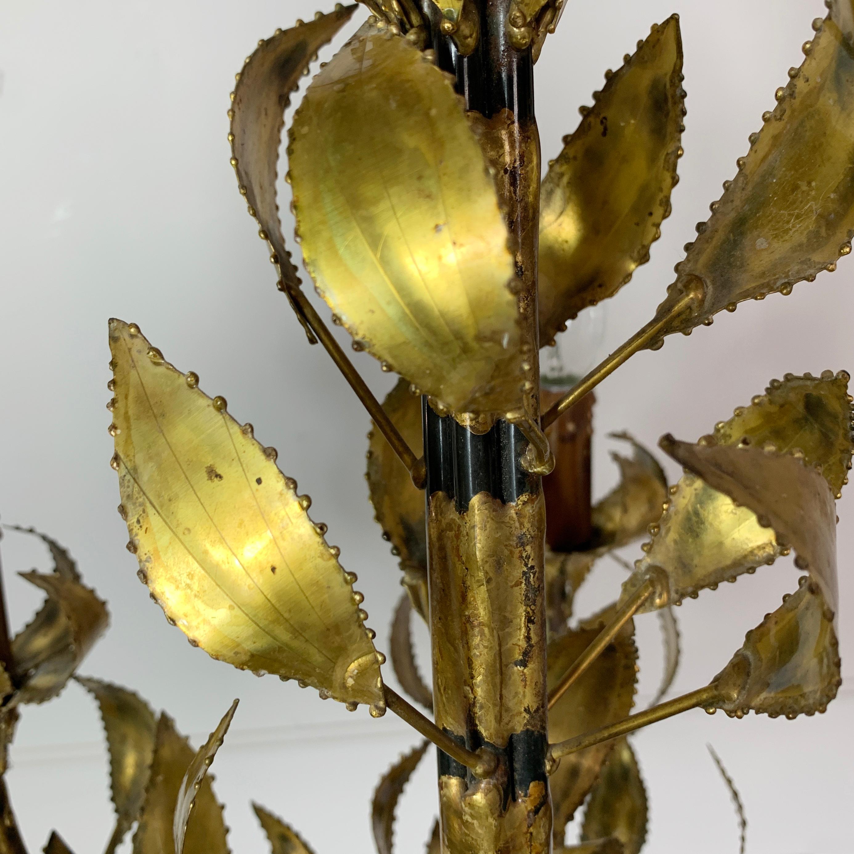 French Gold Maison Jansen Brass Leaf Chandelier, circa 1960s For Sale