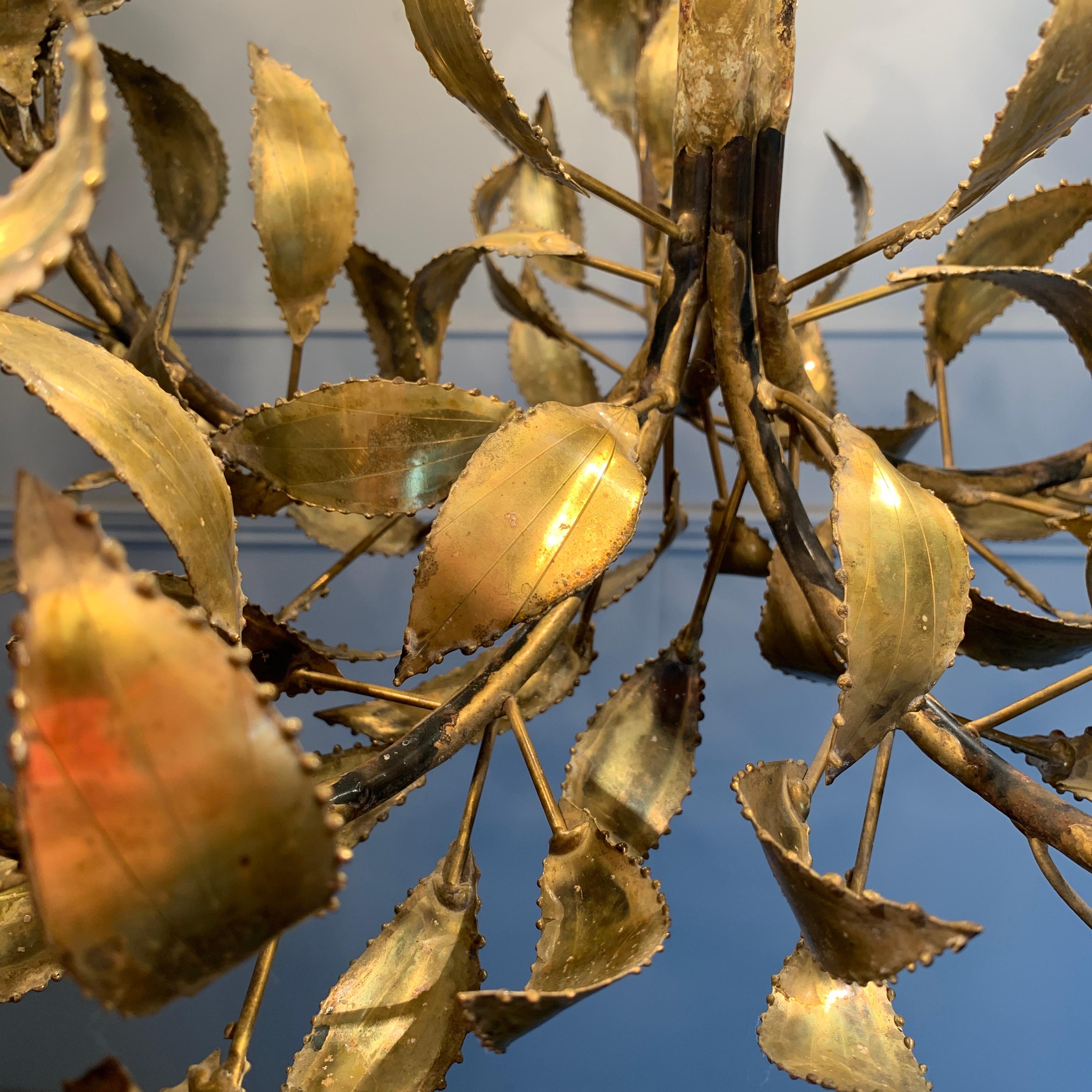 Gold Maison Jansen Brass Leaf Chandelier, circa 1960s For Sale 2