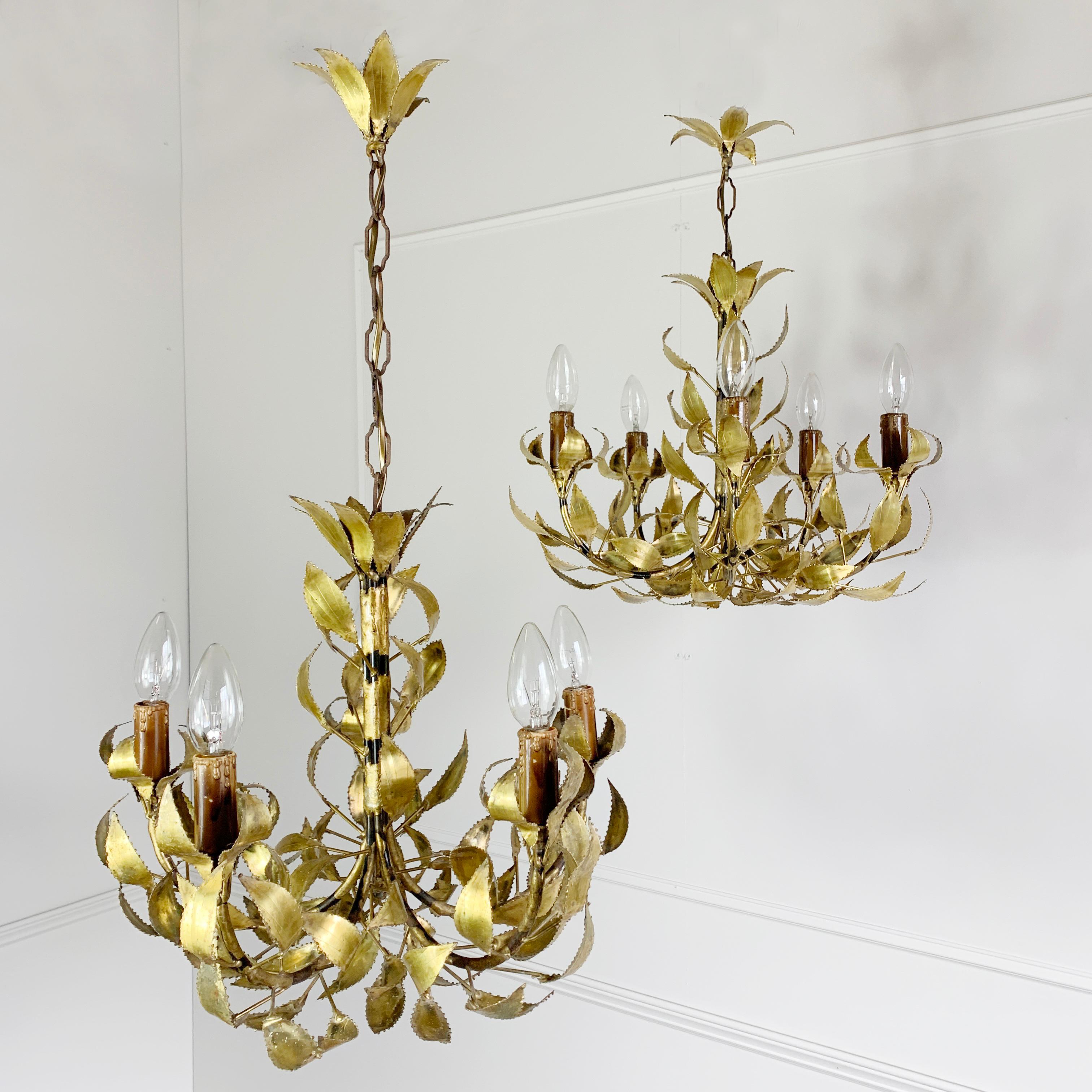 Gold Maison Jansen Brass Leaf Chandelier, circa 1960s For Sale 3