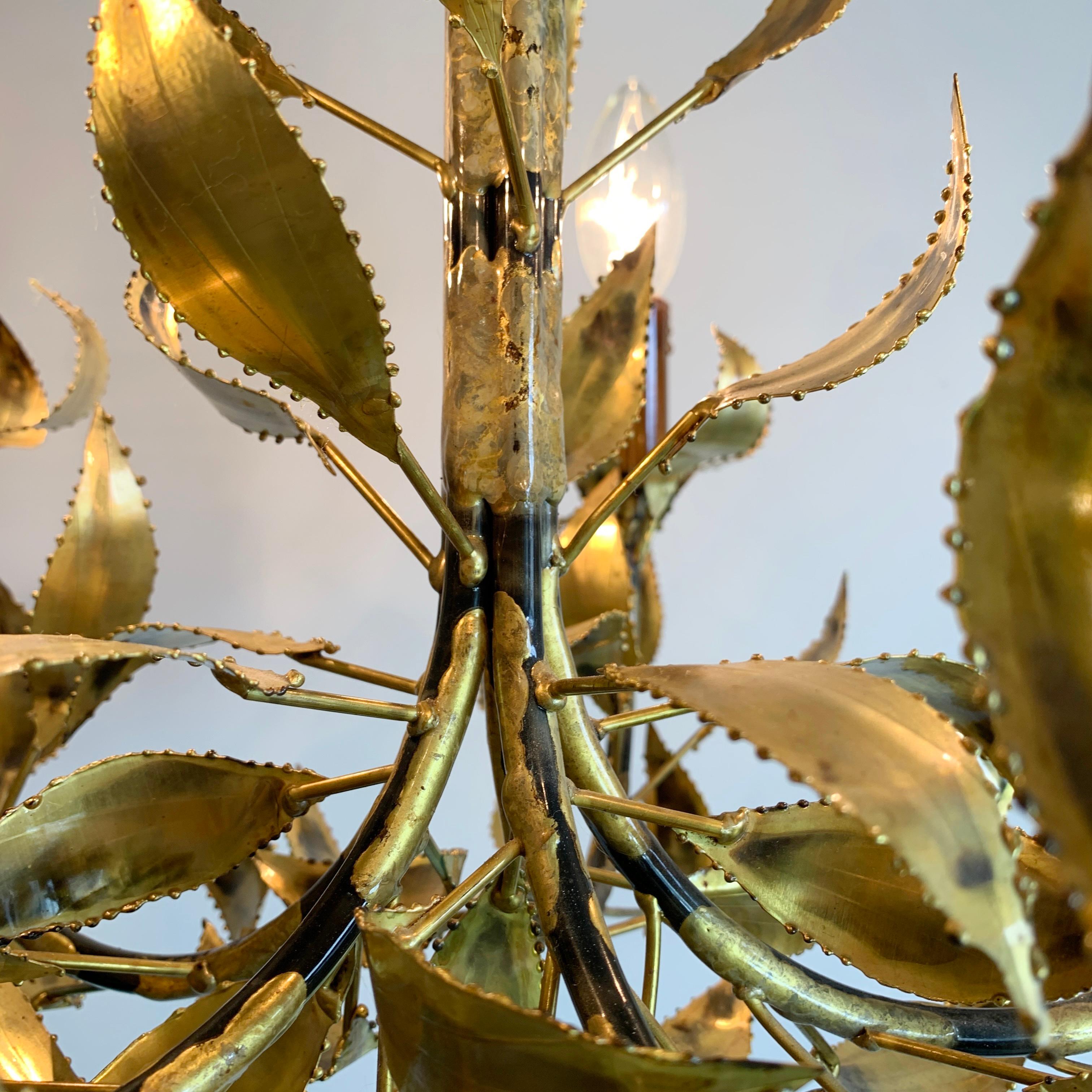 Gold Maison Jansen Brass Leaf Chandelier, circa 1960s For Sale 2