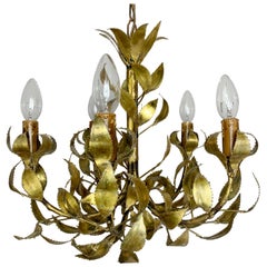 Retro Gold Maison Jansen Brass Leaf Chandelier, circa 1960s