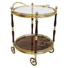 Rare Maison Jansen French 1970 Design Bar Cart / Trolley Brass Glass Wood Round