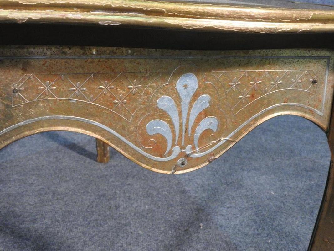 Glass Rare Maison Jansen Gold and Silver Leaf Églomisé Louis XV Coffee Table