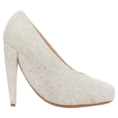 rare MAISON MARGIELA 2010 grey wool felt convex sole high heel pumps EU36
