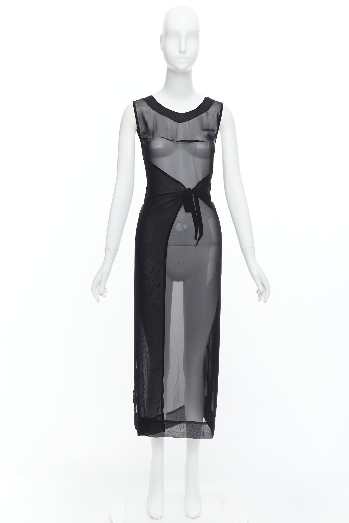 rare MAISON MARGIELA Vintage AW1991 sheer chest darts apron tie midi dress IT42 For Sale 5
